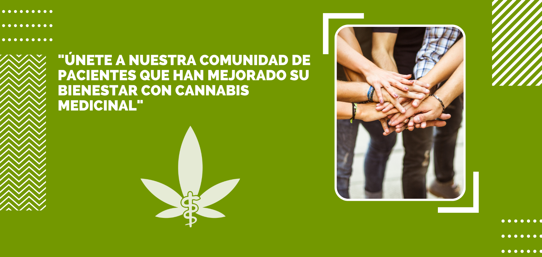 Equipo uniendo manos — comunidad de pacientes que han mejorado con cannabis medicinal